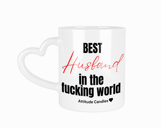 Best Husband in the fucking world | Tasse mit Herzhenkel | Attitude Candles Duftkerze Geschenk Geburtstag Hochzeit Weihnachten Einweihung