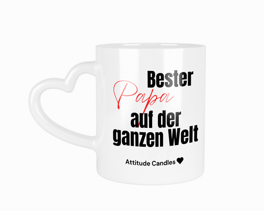 Bester Papa auf der ganzen Welt | Tasse mit Herzhenkel | Attitude Candles Duftkerze Geschenk Geburtstag Hochzeit Weihnachten Einweihung