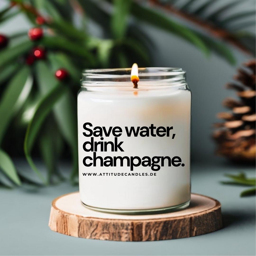 Save water, drink champagne | Attitude Candles | versch. Größen Duftkerze Geschenk Geburtstag Hochzeit Weihnachten Einweihung